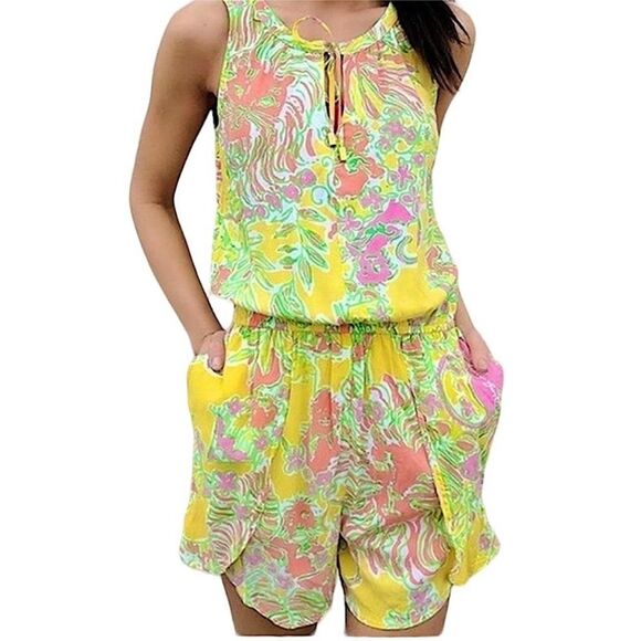 LILLY PULITZER X TARGET | Happy Place Romper in Challis Yellow Women’s Size S - Picture 1 of 11